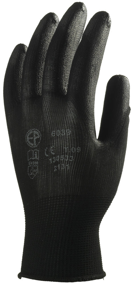 Black Precision polyester glove, size 8 with PU dipped palm